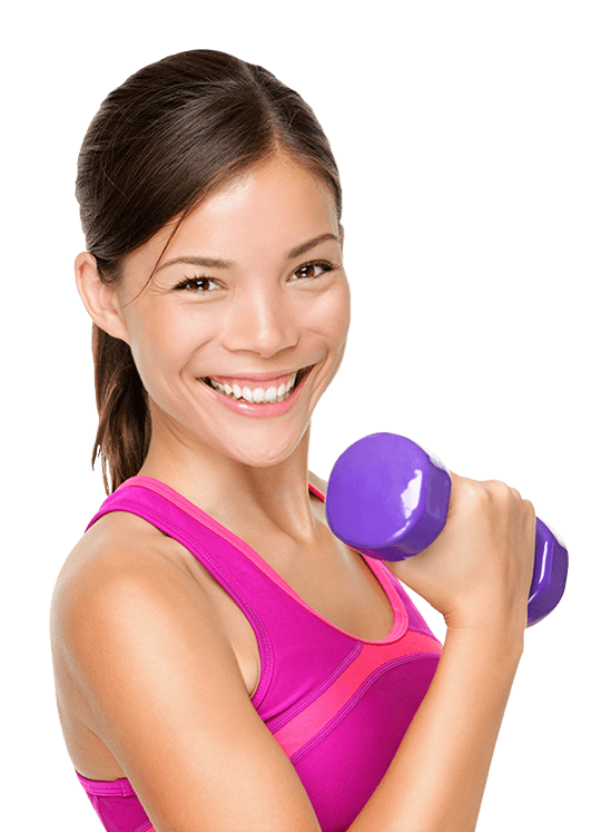 woman in pink working out with arm weights